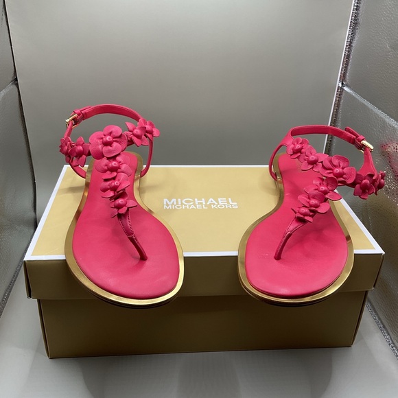 Michael Kors Tricia Floral Thong Sandal Deep Pink Size 7.5 New in Box - Picture 6 of 9